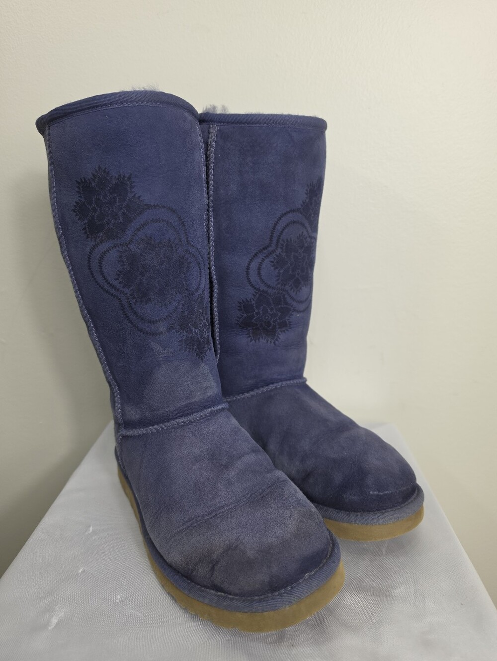 UGG Women's Tall Suede Boots in Navy with Floral Embroidery
